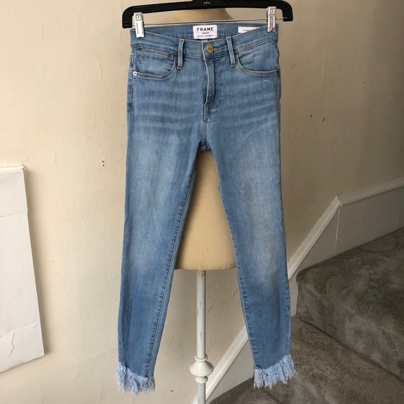 FRAME Le High Waisted Shredded Hem Skinny Jean EUC - Picture 2 of 6
